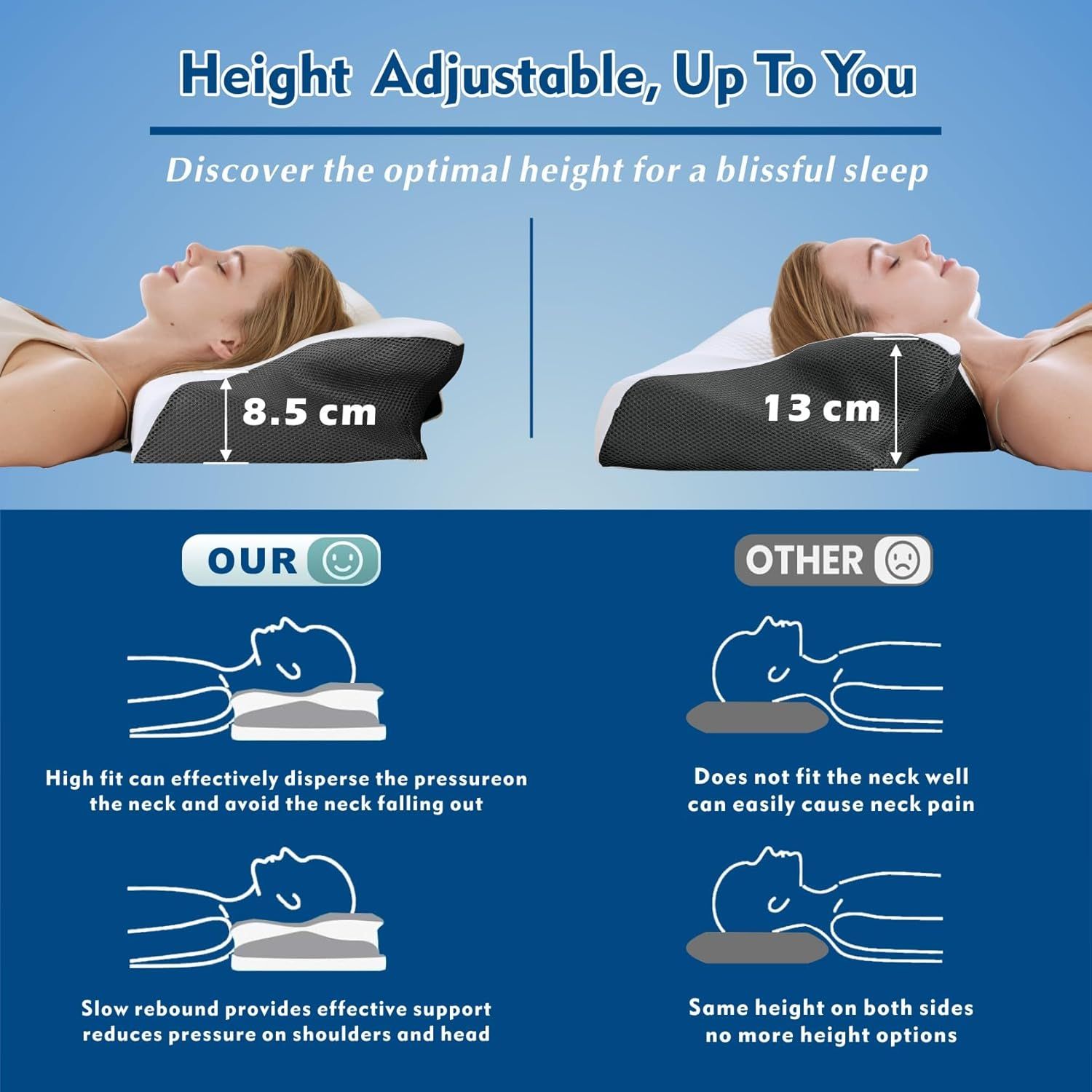 Bamboo Cervical Pillow for Neck and Shoulder Pain Relief Ergonomic Bed Pillow, Cooling Ergonomic Memory Foam Pillow Butterfly Shape for Side Back Stomach — image 4
