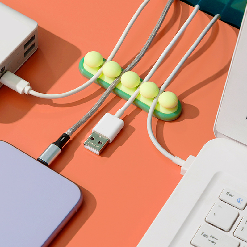 Self-Adhesive Pea Pod Cable Organiser, Flexible Silicone Cord Holder for USB Cables, Chargers and Earphones, Blue — image 4