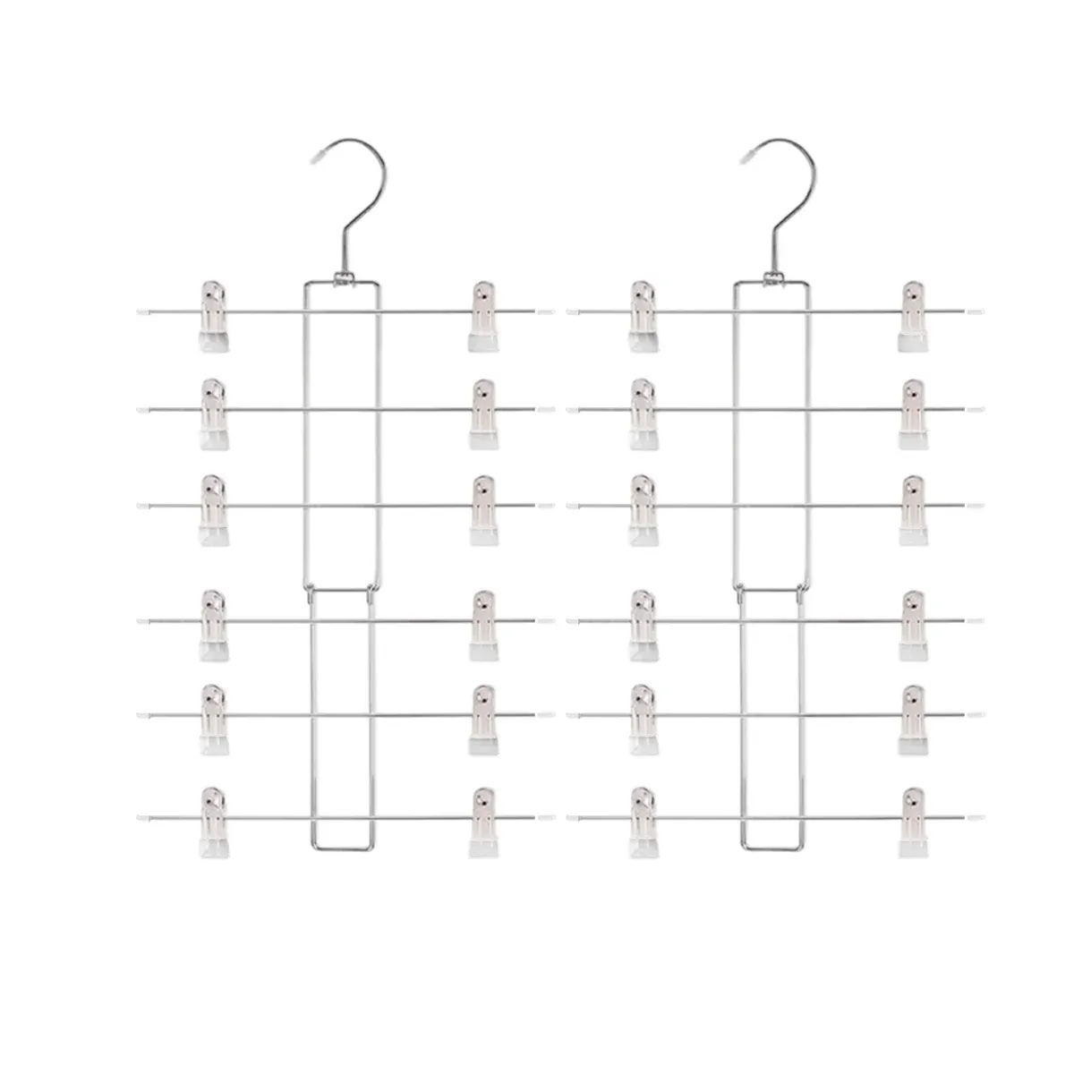 2PCS 6-Tier Pants Hanger Closet Organizer Skirt Hangers with Clips Space Saving — image 2