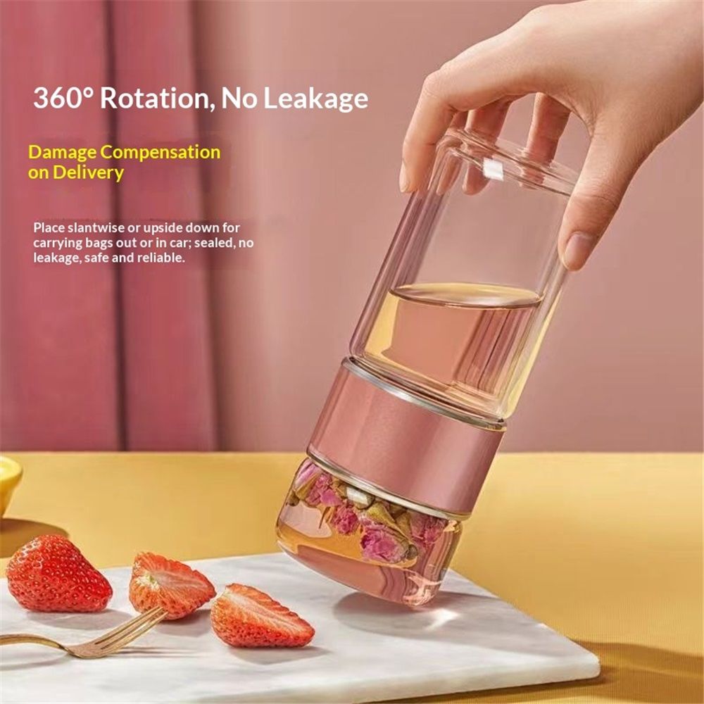 Tea InfuserBottle, 500ml Double Layer Leakage Proof Glass Water Bottle Travel Water Separation Tea Bottle Mug Cup for Office Travel Home(rose gold) — image 2