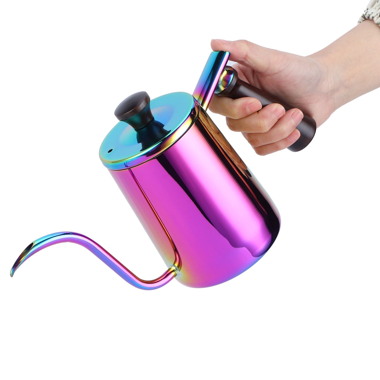 700ml Coffee Kettle 304 Stainless Steel Gooseneck Spout Coffee Drip Pot with Wooden HandleLong Spout‑ Colorful — image 6