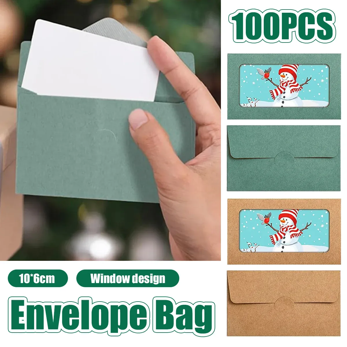 100PCS Small Kraft Paper Envelopes With Clear Window Self Seal Card Mailers - Kraft — image 2