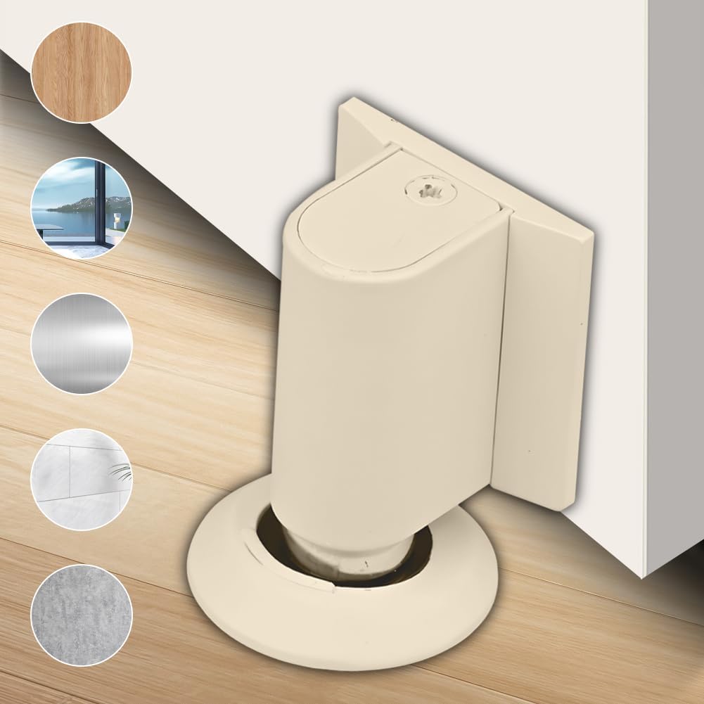 Magnetic Floor Door Stopper with Self-Adhesive Mount and Raised Disc, No-Drill Metal Door Holder for Home Use, White โ image 4