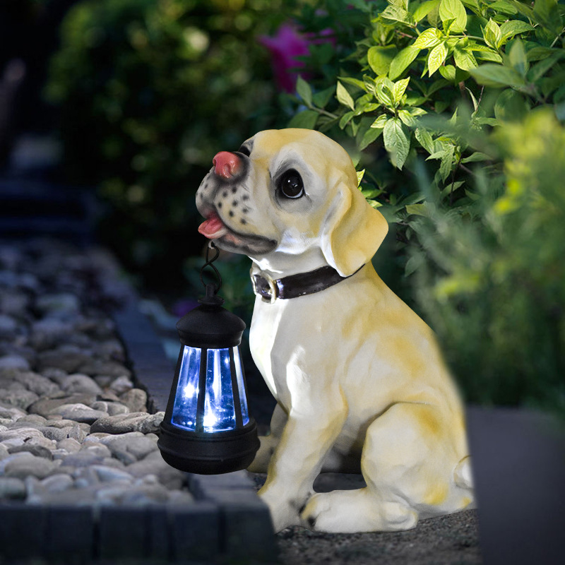 Solar Dog Garden Statue with Lantern Waterproof Resin Puppy Ornament for Outdoor Patio Pathway Backyard Decoration Australian Pet Lovers(E) โ image 2