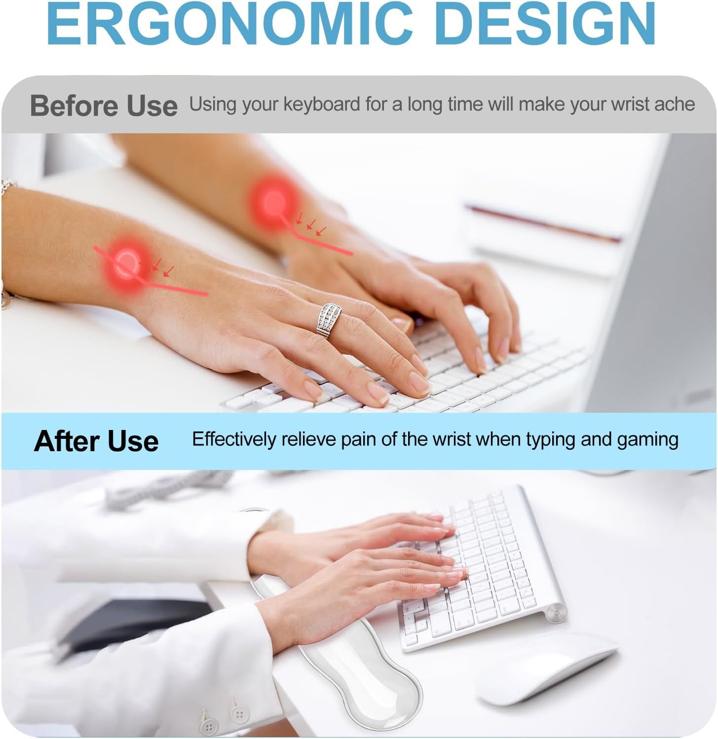 Gel Keyboard Wrist Rest Set - Ergonomic Computer Desk Pad for Typing Pain Relief, Cute Silicone Cushion for Support Hand & Arm, Comfortable Wrist Rest for — image 4