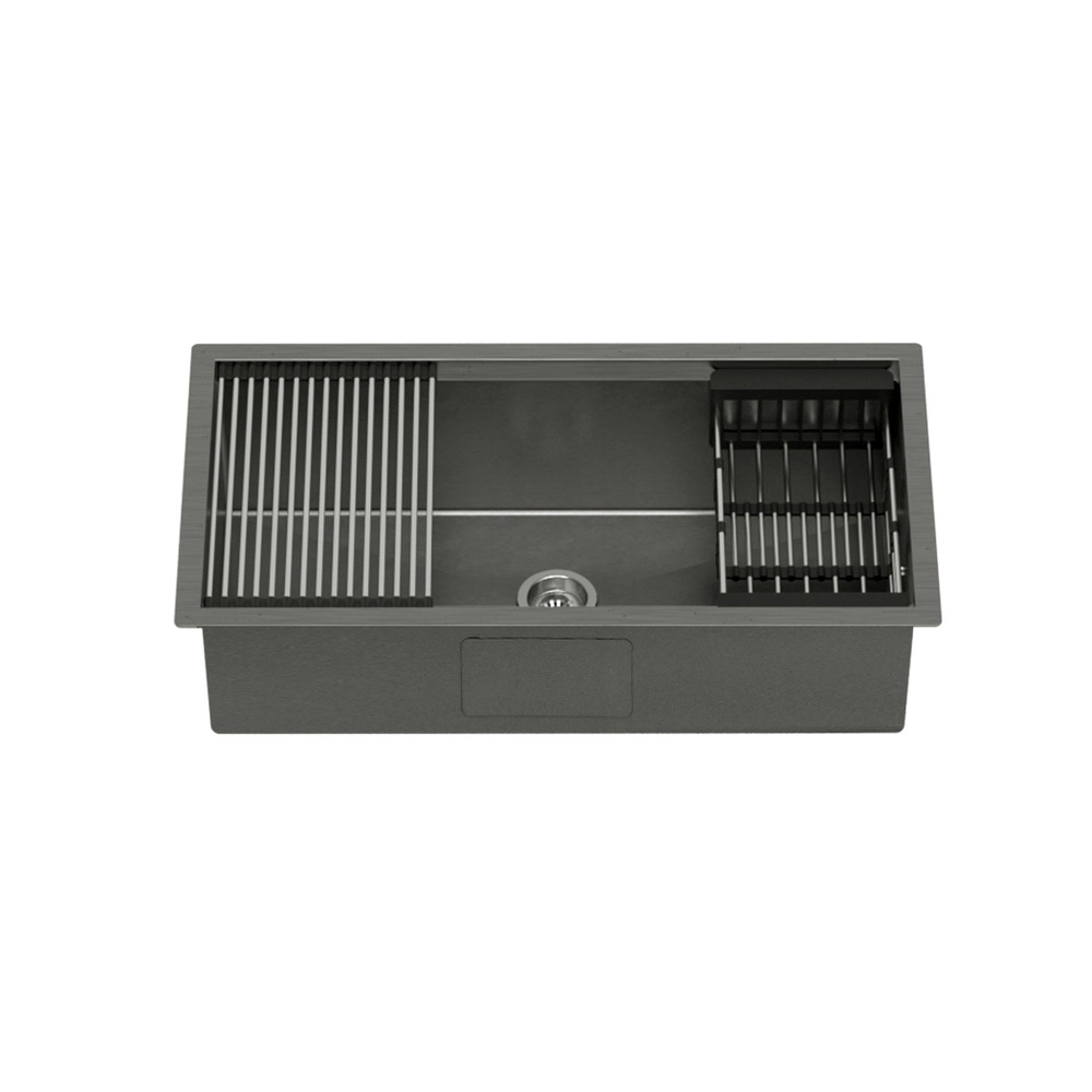 Cefito Kitchen Sink 81X45CM Stainless Steel Single Bowl Drain Rack Basket Black — image 3