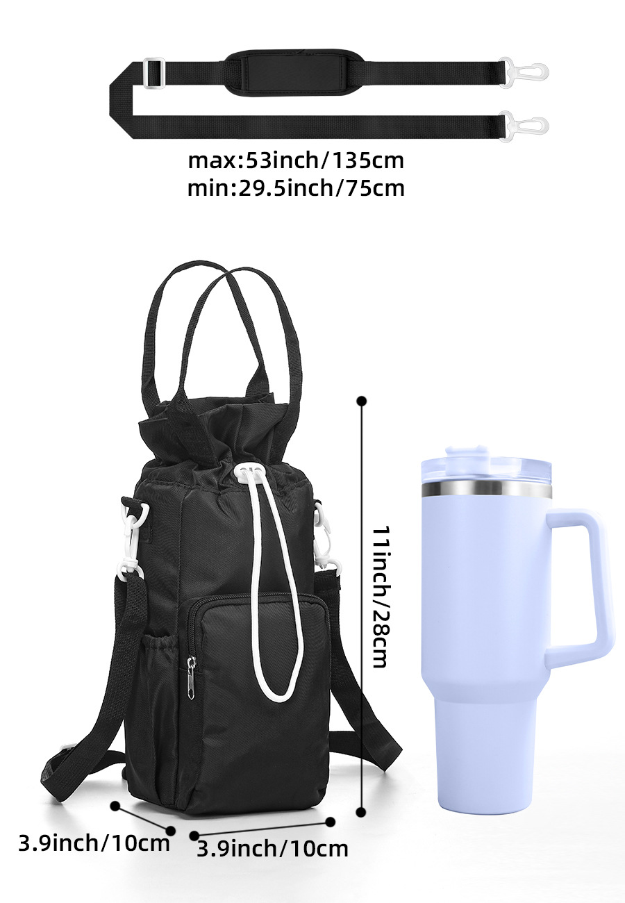 Green Insulated Tumbler Carrier Bag - Crossbody Water Bottle Holder with Pockets & Adjustable Strap for Large Cups (Note: cup not included) — image 6