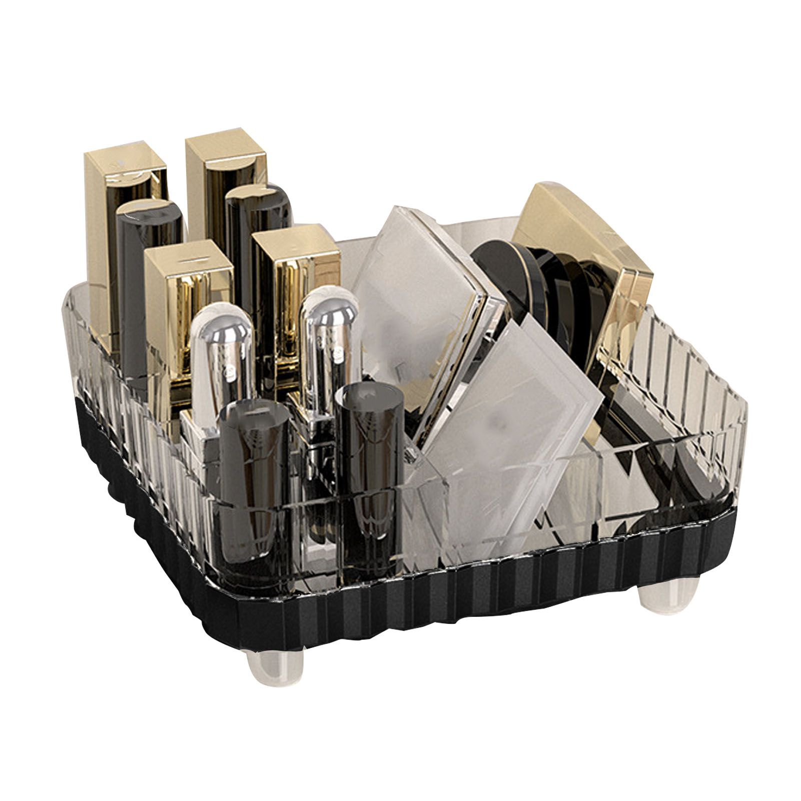 Makeup Organizer with Multiple Compartments Anti Slip Plastic Vanity Makeup Organizer for Cosmetics Lipsticks Jewelry Transparent Black โ image 3