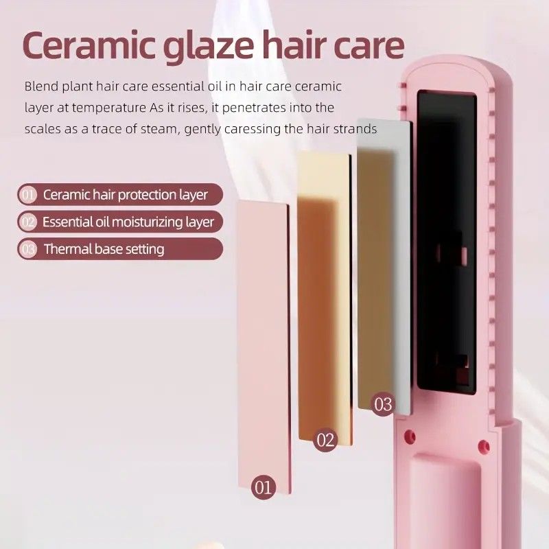 Mini Cordless Straightening Comb – Negative Ion Hair Care with Three Temperature Settings, Two-in-One Straightening and Curling with Type-C Fast Charging — image 2