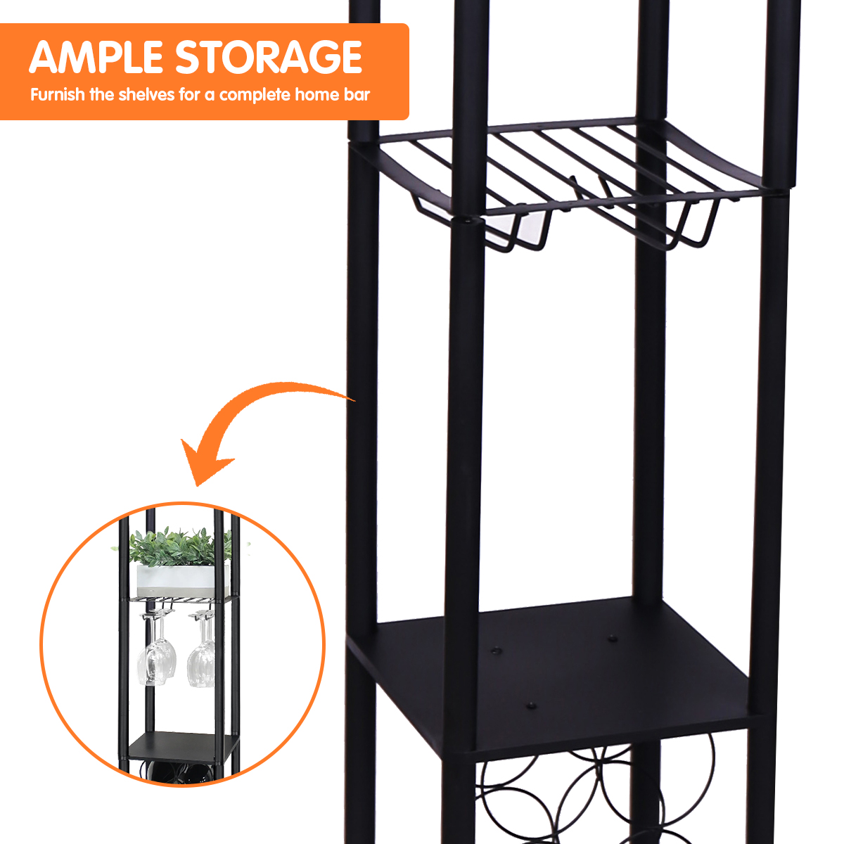 Sarantino Metal Etagere Floor Lamp with Wine Holder Shelf โ image 6