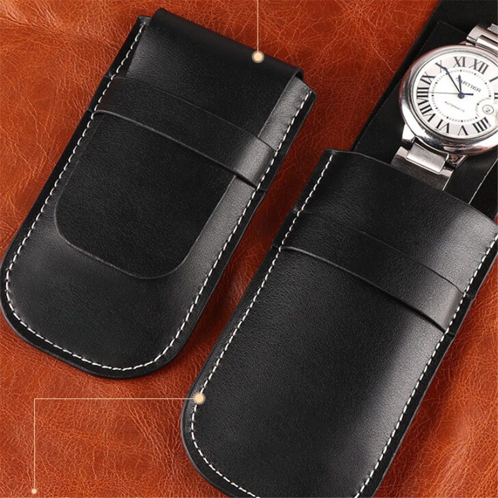 PU Leather Watch Pouches Portable Single Watch Travel Case Travel Bag For Travelling Business Trip (Black, only bag) — image 2