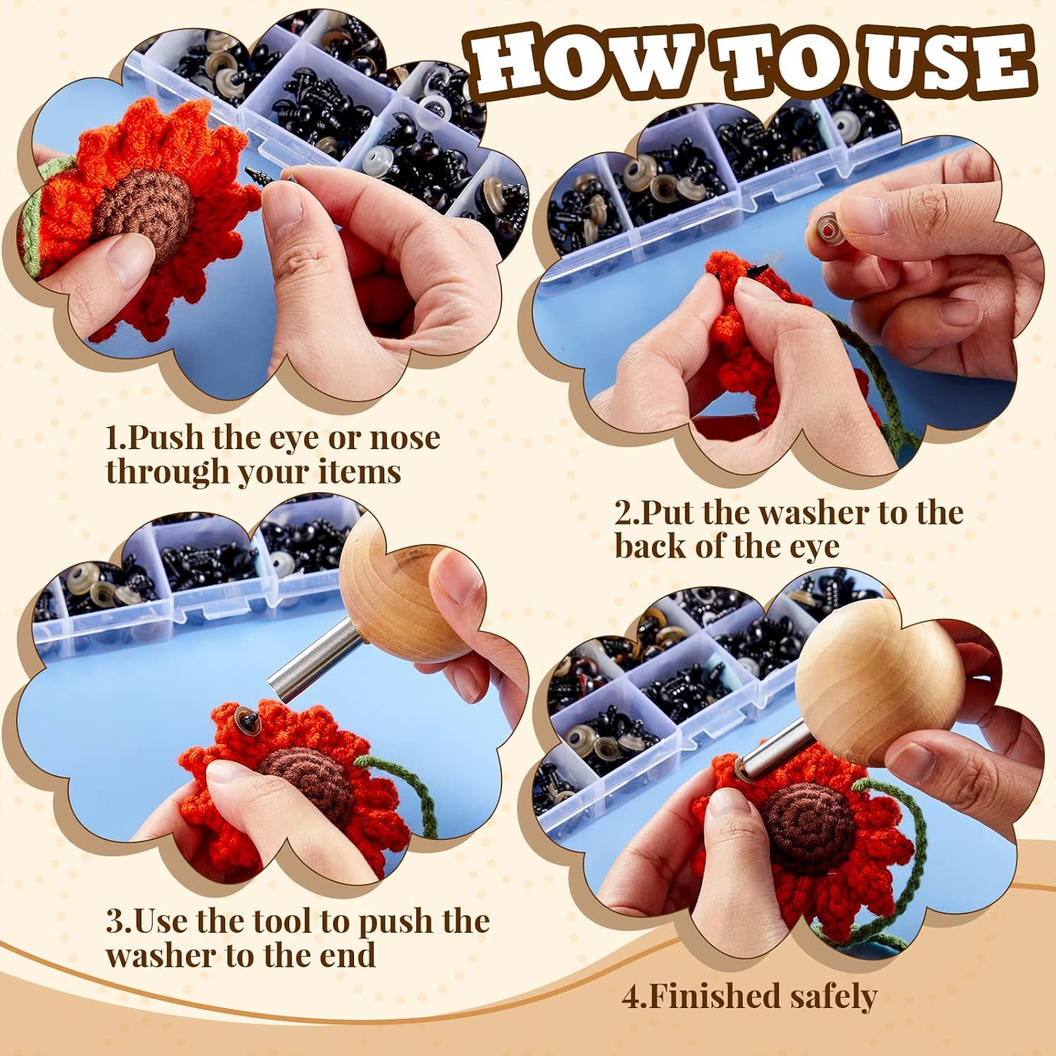 Amylove 3 Pcs Safety Eye Tool Auxiliary Tool for Attaching Safety Eyes for Crocheting Crochet DIY Stuffed Animal Install Doll Making Supplies Craft, 3 Size — image 3