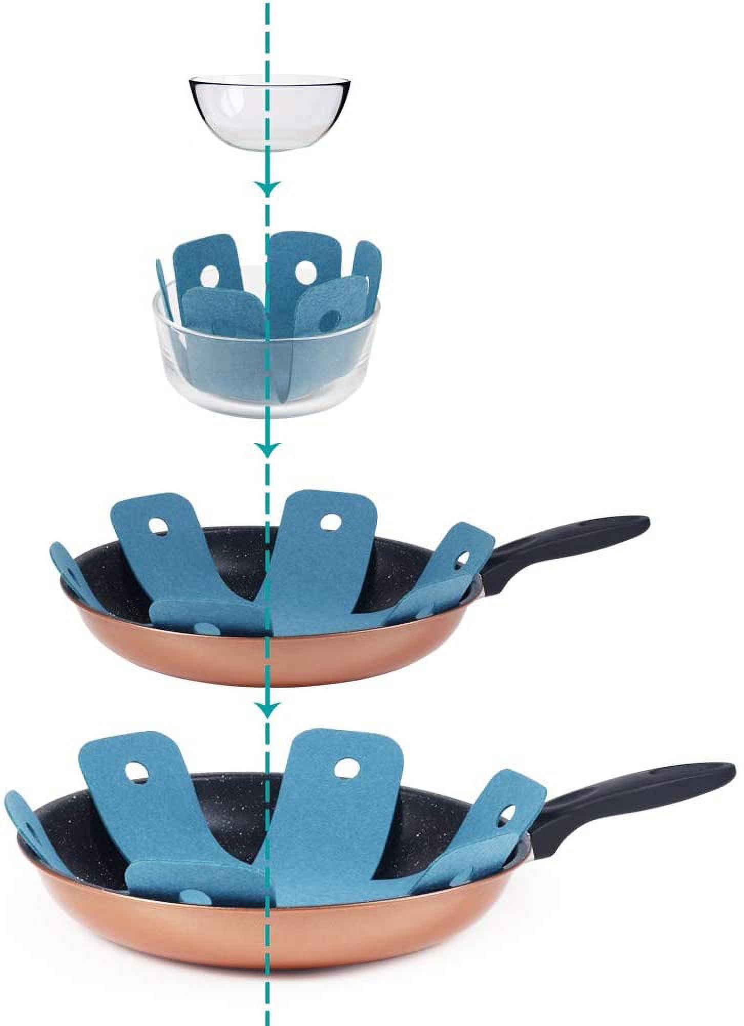 Pot Pan Protectors, Set of 12 and 4 Different Sizes, Larger & Thicker Pan Pot Separator Pads for Stacking and Protecting Your Cookware Cyan — image 4
