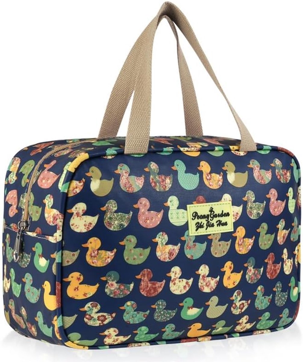 Women's toiletry bag - Large makeup bag - With handle - Waterproof - Portable - Suitable for camping and travel - Makeup bag with floral pattern
