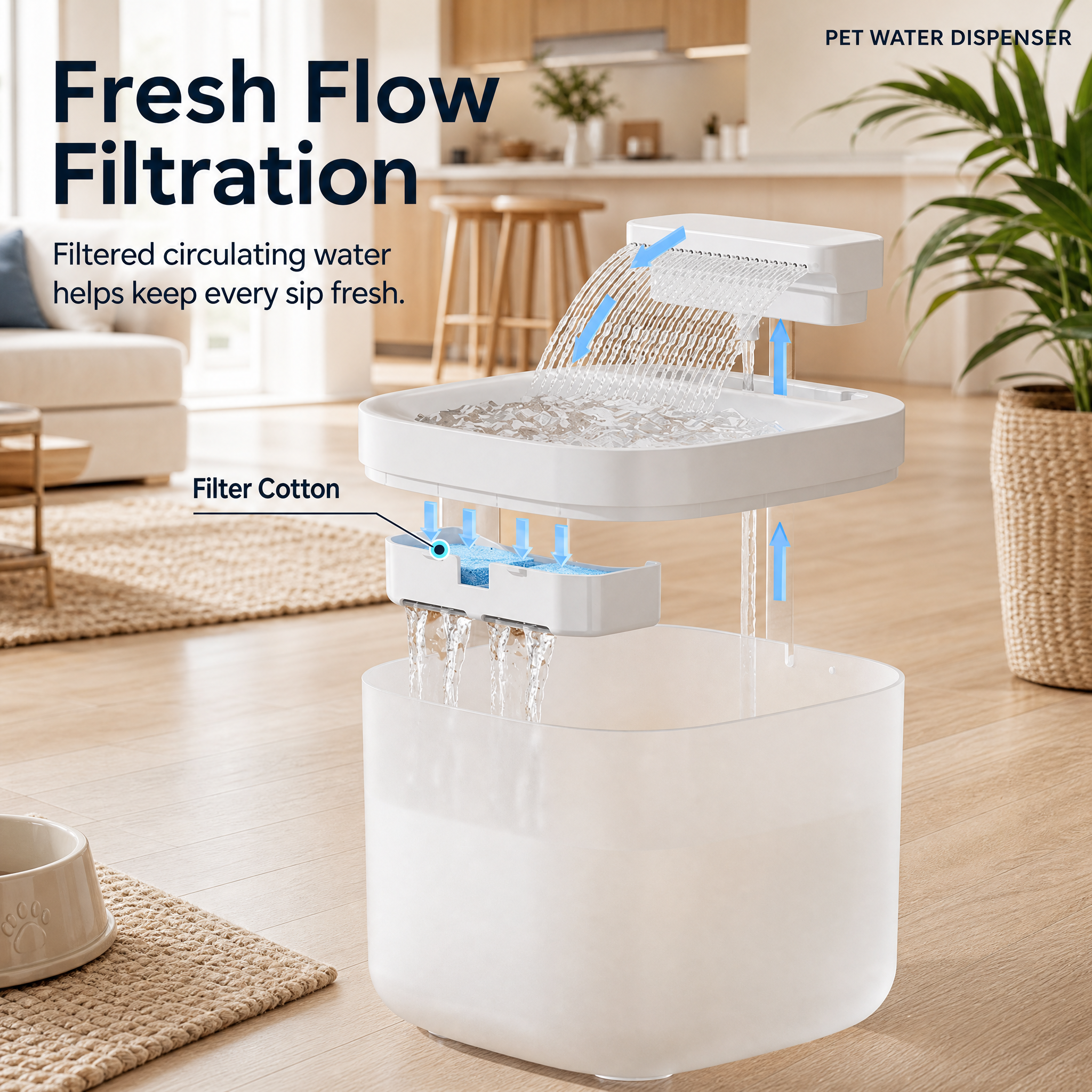 Black Cat Water Fountain 3L, Wired Pet Water Dispenser for Cats & Small Dogs, Waterfall-Style Quiet Drinking Fountain with Filter, Easy-Clean ABS+PP Bowl, 5V — image 4