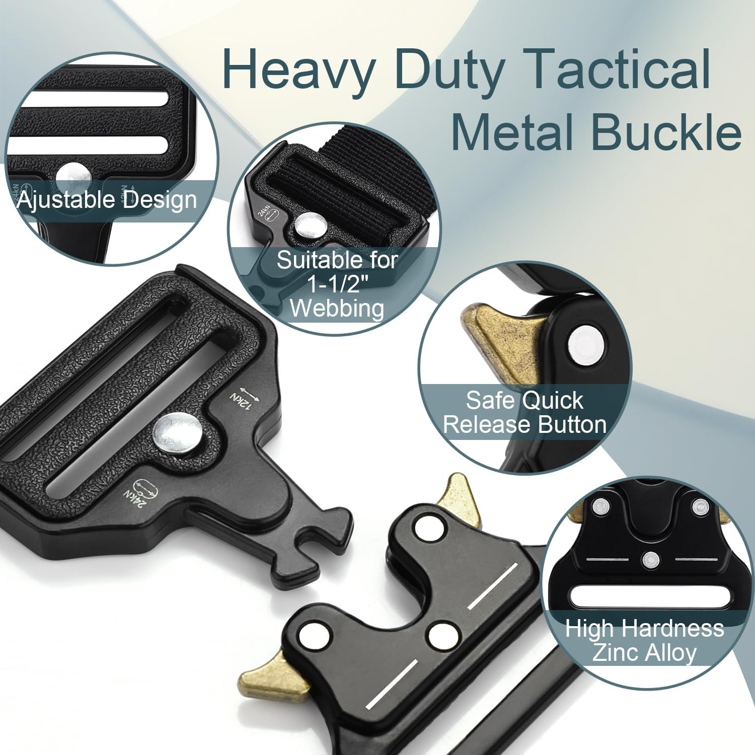 CooBigo 2 Pack Tactical Belt Buckles, 1-1/2" Heavy Duty Metal Tactical Buckle Clips for Dog Collar Hardware, Harness, Backpack, Luggage Strap Release Clasp โ image 3