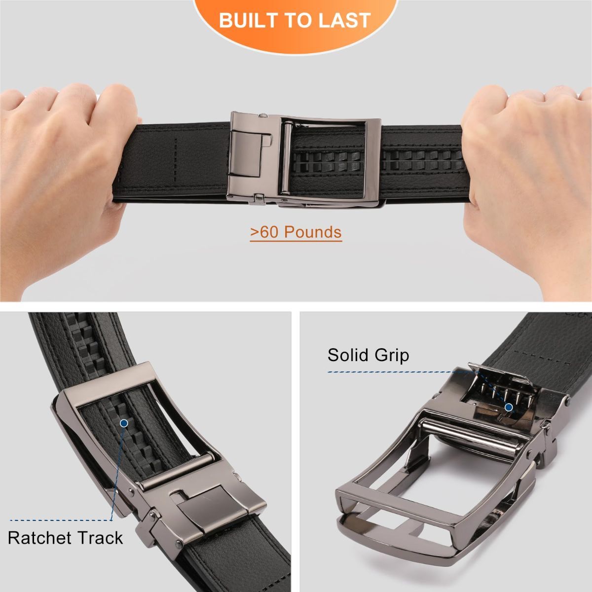 Ratchet Belt for Men Genuine Leather - Micro-Adjust Buckle Trim to Fit Dress Belt Casual to Formal Gift Boxed - Basic Gun - Black - Size 34"-42" Waist — image 3