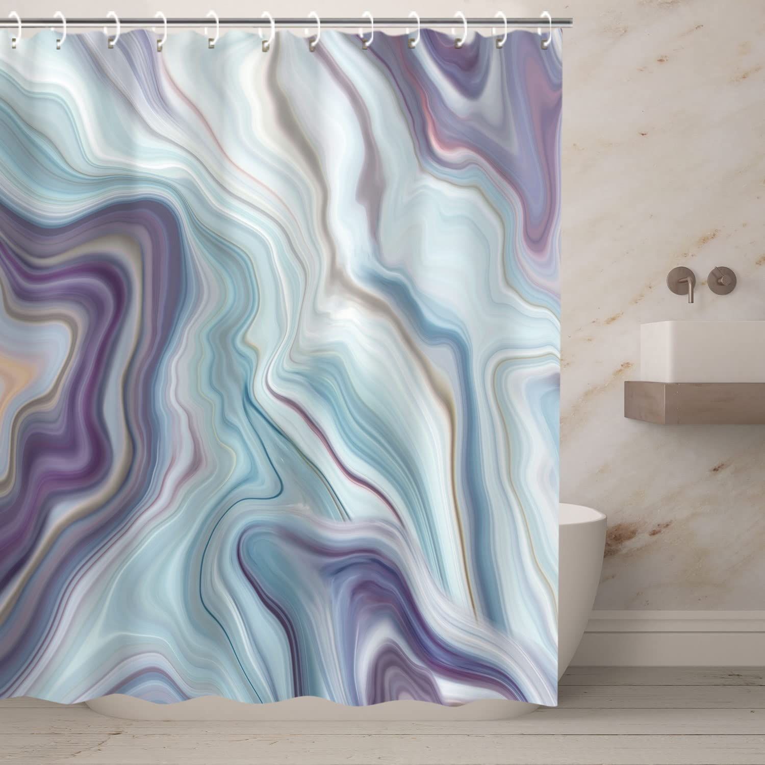 RosieLily Purple Shower Curtain,Blue Shower Curtains for Bathroom, Abstract Shower Curtain Set with 12 Hooks, 72Wx72H — image 3