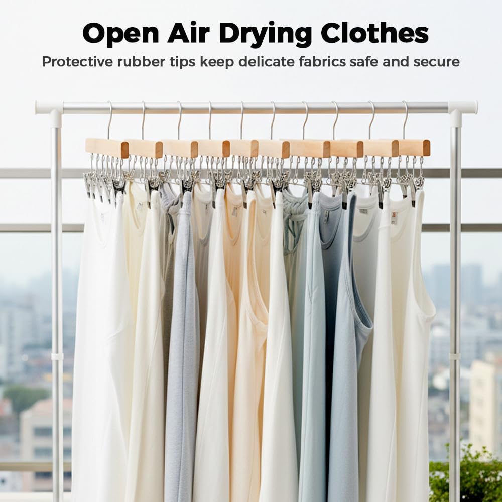 2 Pack Legging Hanger for Closet, with 10 Non Slip Clips Each, Wooden Clothes Hanger for Home Use, Space Saving Hanger for Family (Wood) — image 5