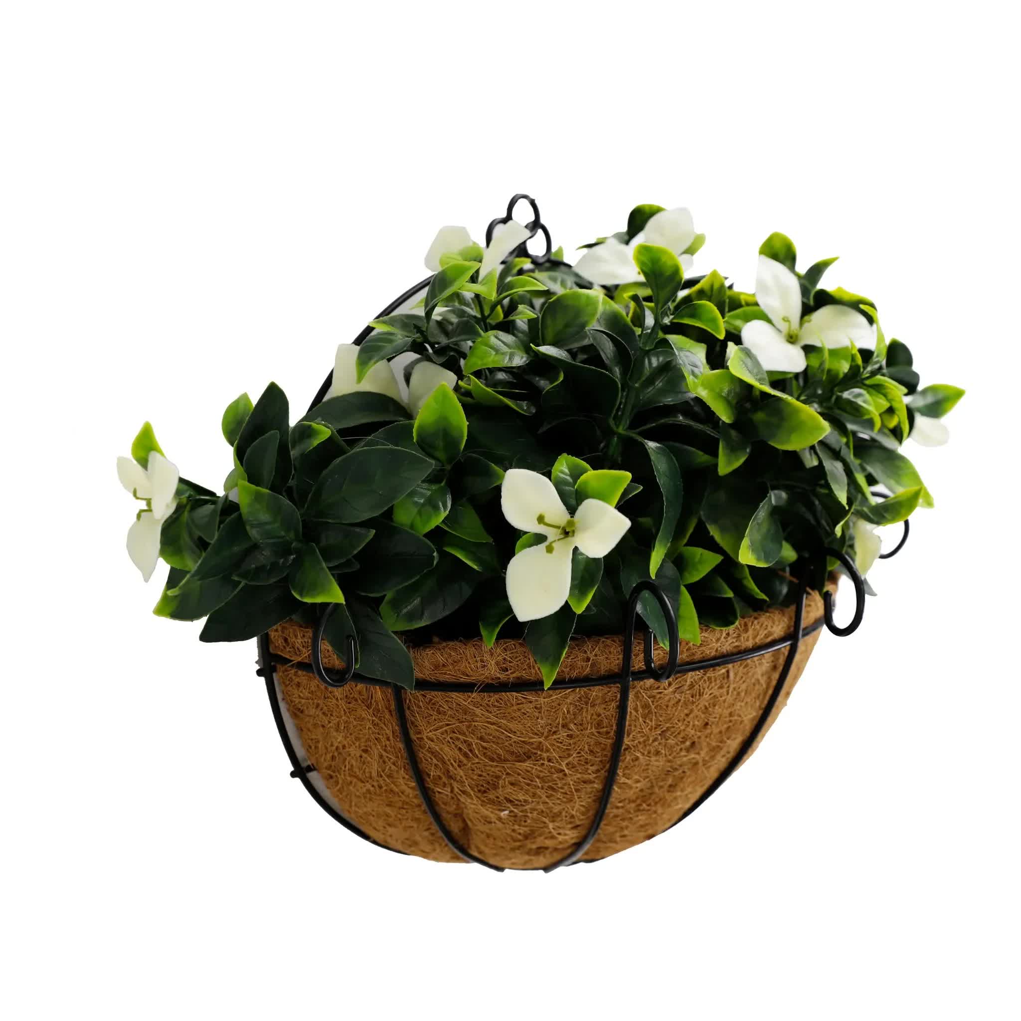 Artificial Wall Basket - Flowering White Jasmine Basket 20cm x 35cm Long UV Resistant โ image 2