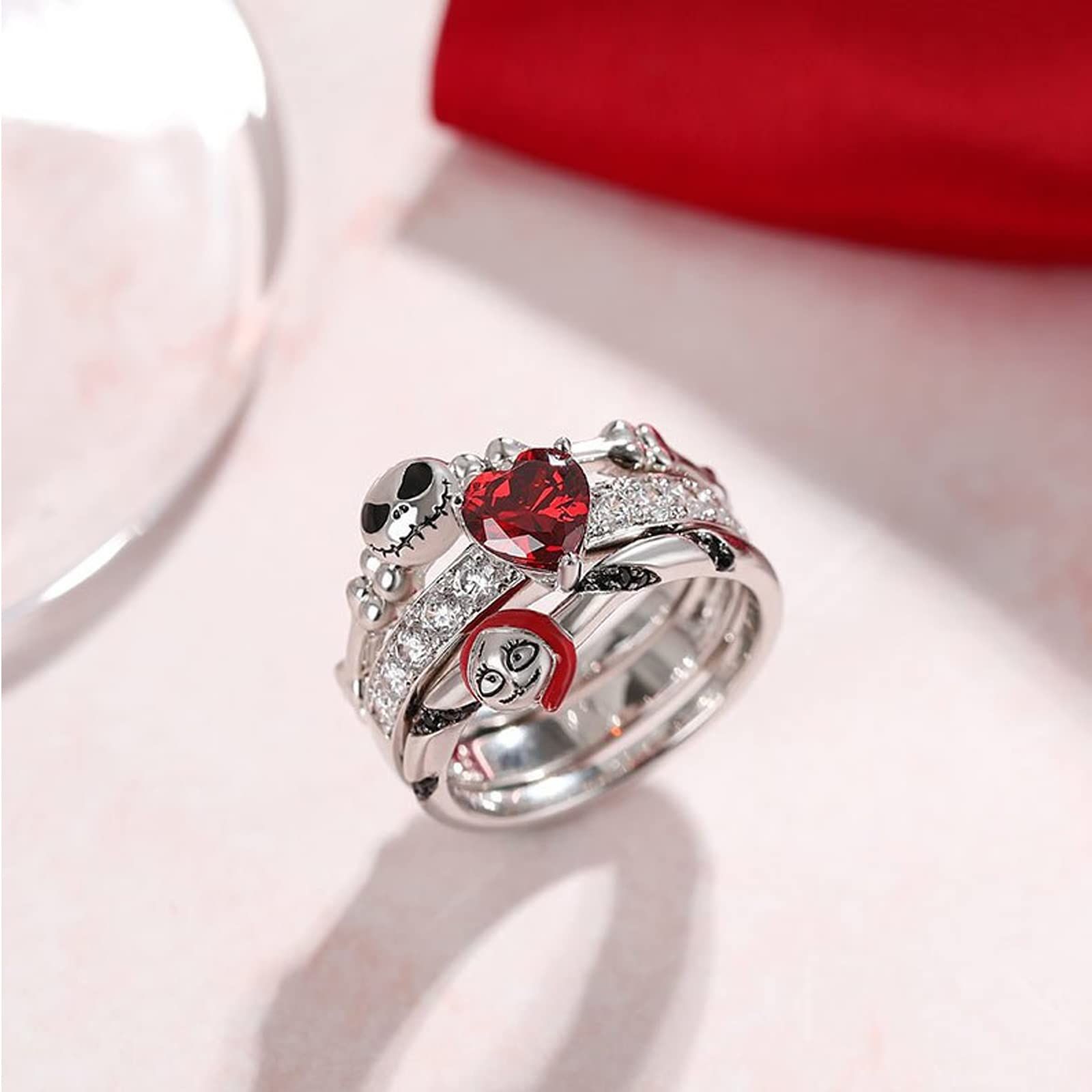 Skull Cute Halloween Rings Christmas Ring Nightmare Before Ring 2 in 1 Skeleton Rhinestone Finger Rings โ image 2