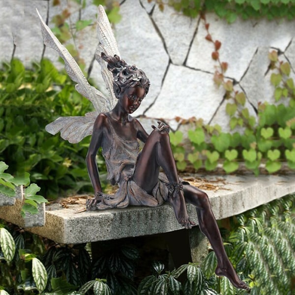 Resin Sitting Fairy Statue Garden Ornament Porch Sculpture White — image 5