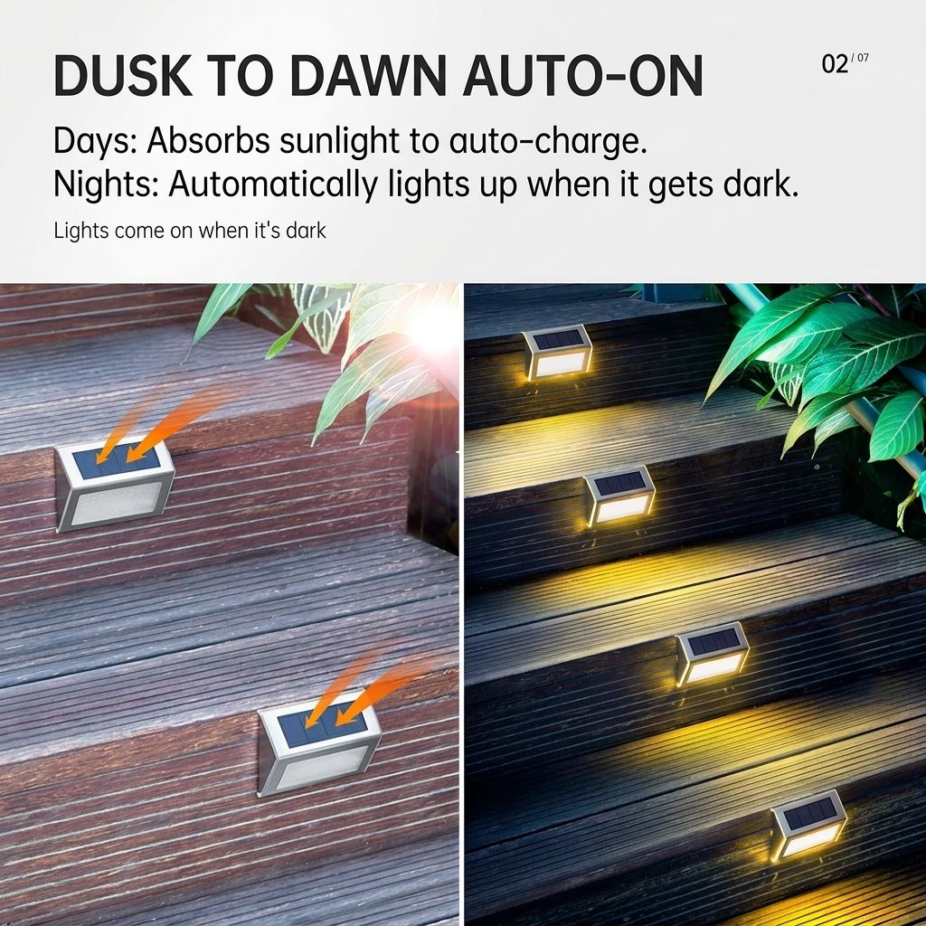 Solar Powered Step Lights for Outdoor Stairs, Stainless Steel & ABS Waterproof LED Step Light with Auto On/Off, Warm White or Cool White Options for Garden — image 5