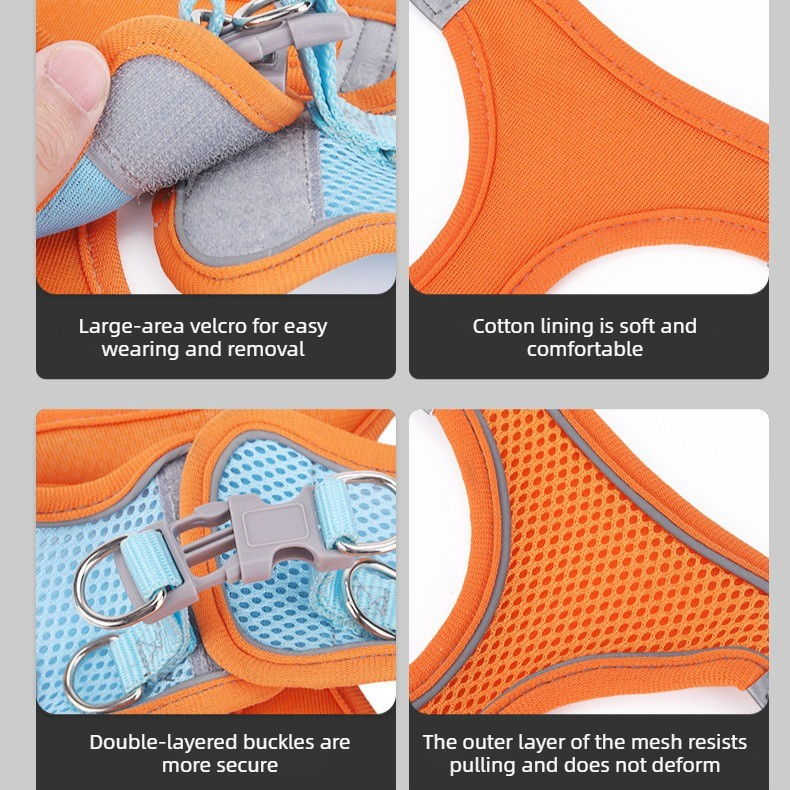 Breathable Reflective Pet Harness Set: Vest-Style Dog Harness + Leash - Orange and Blue-XXS β image 3