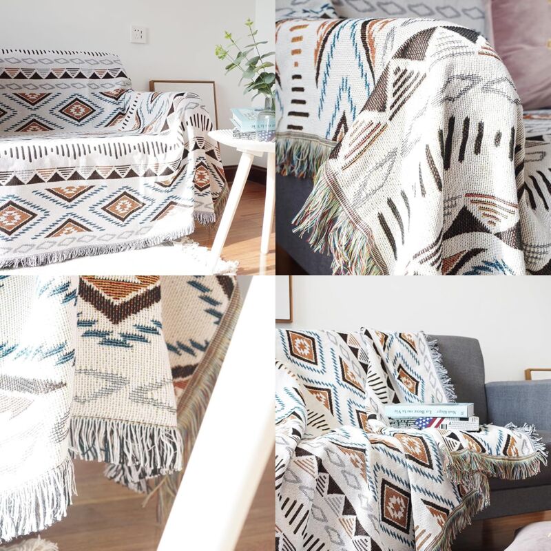 Sofa Blanket With Tassel, Couch Throws, Knitted Blanket, Aztec Ethnic Style Blanket, For Home, Office, Travel, Camping — image 3