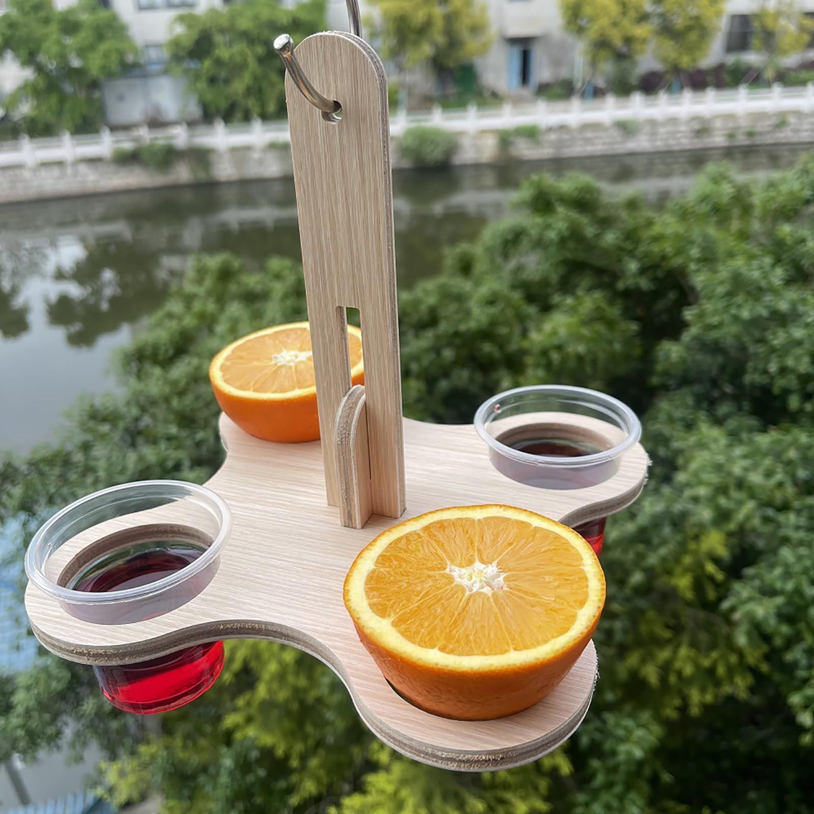 Simple Wooden Bird Feeder 4 Holdes Hummingbird Drinker Feeder Hanging Holder Tray Large Capacity Portable Easy to Clean Outdoor โ image 3