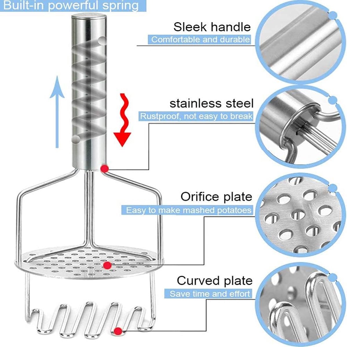 Potato Press - Stainless Steel - Potato Masher - Puree Squeezer - Non-Stick - Mashed Potato Masher - Double Layer Pressing - Dishwasher Safe - Robust and — image 3