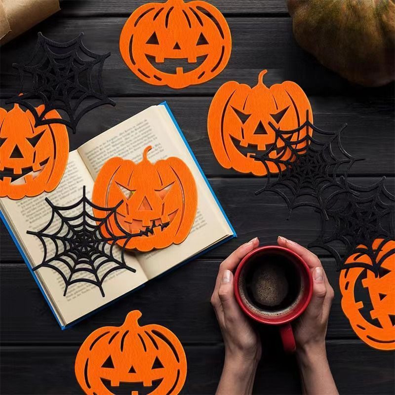 5pk Felt Pumpkin Halloween Coasters Heat Resistant Drink Mats — image 2