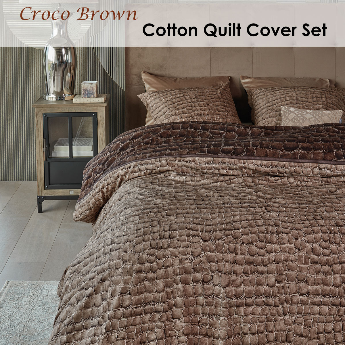 Riviera Maison Croco Brown Cotton Quilt Cover Set Queen โ image 2