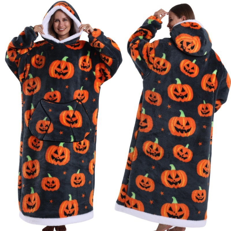 Skull Design Oversized Hooded Blanket for Adults - Ultra Soft & Warm Wearable Fleece Throw with Giant Pocket, Perfect for Winter, Christmas & Valentine's Day — image 3