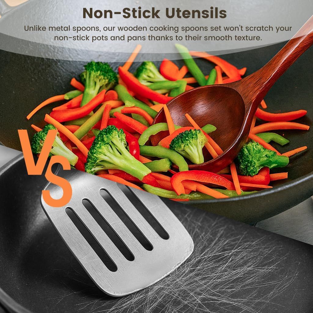Wooden Ladle for Soup, 3 Size Wooden Spoons for Deep Pot & Bowl, Heat Resistant Handles, Non-Stick Wood Kitchen Utensils Set for Cooking, Serving and Stirring — image 6
