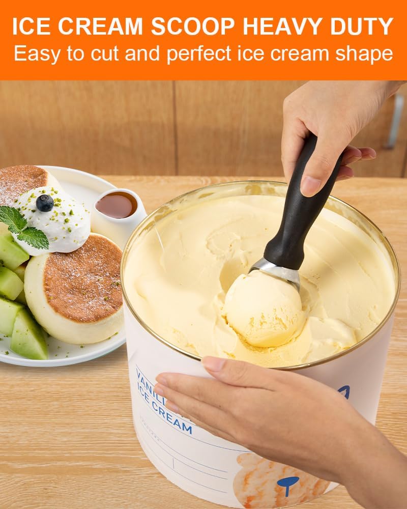 Ice Cream Scoop with Comfortable Handle, Professional Grade Scooper, Great for Spooning Frozen Hard Gelato and Sorbet, Melon-Black — image 2
