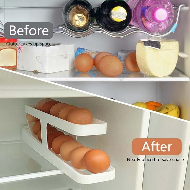 Egg Holder For Refrigerator, Automatically Rolling Egg Storage Container, 2 Tier Plastic Egg Holder Space Saving Egg Tray — image 5