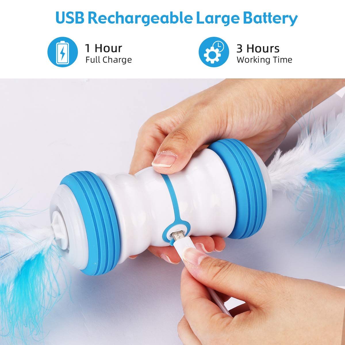 ENJOY PET Cat Toys, Interactive Cat Feather Toys with 360 Degree Automatic Rolling, 2 Speed Modes, USB Rechargeable, Pet Exercise — image 3