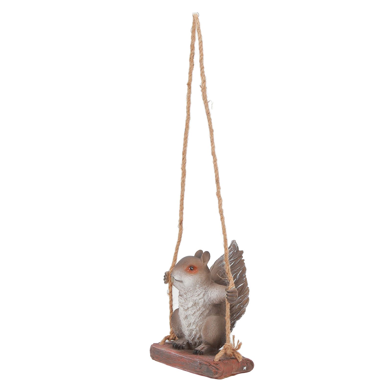 Hanging Squirrel Statues Garden Decor Cute Swing Squirrel Sculpture Outdoor Patio Ornament Animal Resin Figurine Grey Brown — image 2