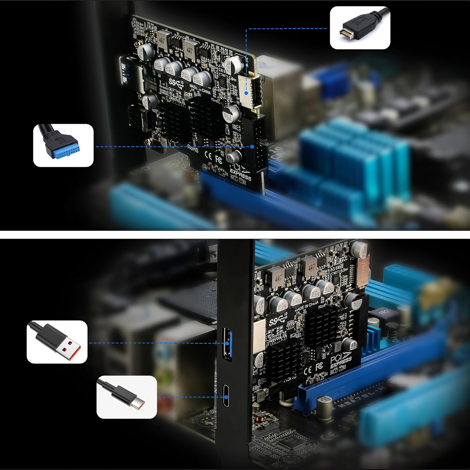 Simplecom EC315 PCIe x4 to 4-Port USB 3.2 Gen II 10Gbps Type-C and Type-A with Front Panel USB 3.0 and USB-C Key-A Expansion Card โ image 4