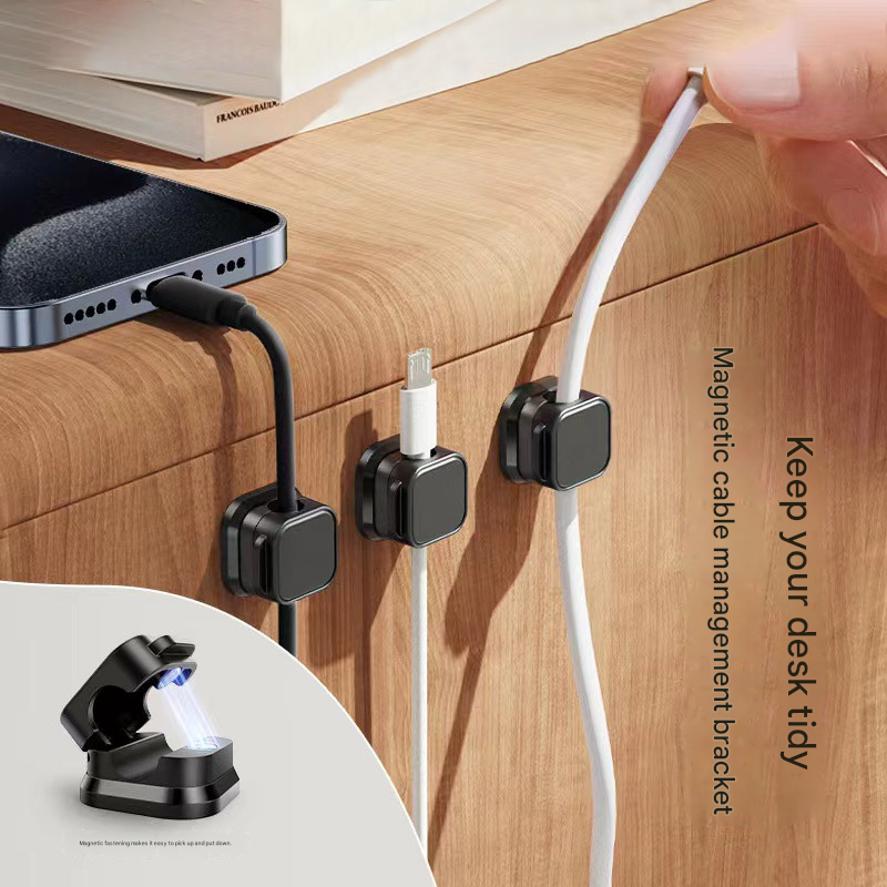 24 Black Pack Magnetic Cable Organizer Clips for Desk and Car, Reusable Adhesive Cord Management Holder for Charging Cables, USB Wires, Headphones, HDMI, and — image 3