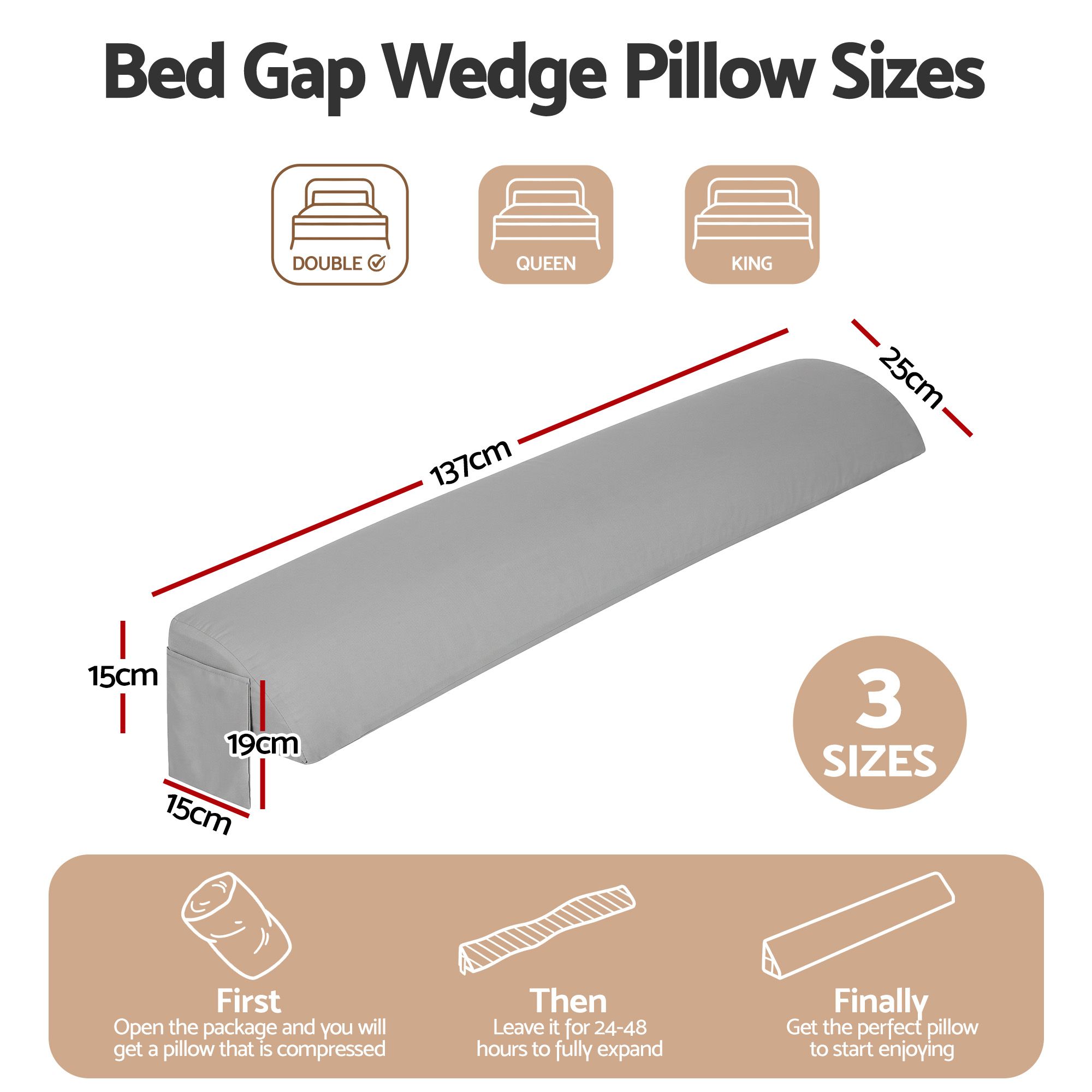 Giselle Double Bed Wedge Pillow For Headboard, Close Gap And Stop Pillows Sliding, 25D Foam Mattress Gap Filler With 2 Side — image 2