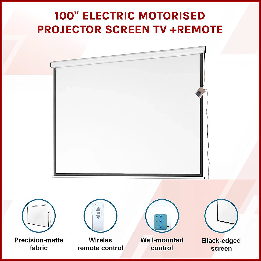 100" Electric Motorised Projector Screen TV +Remote — image 3