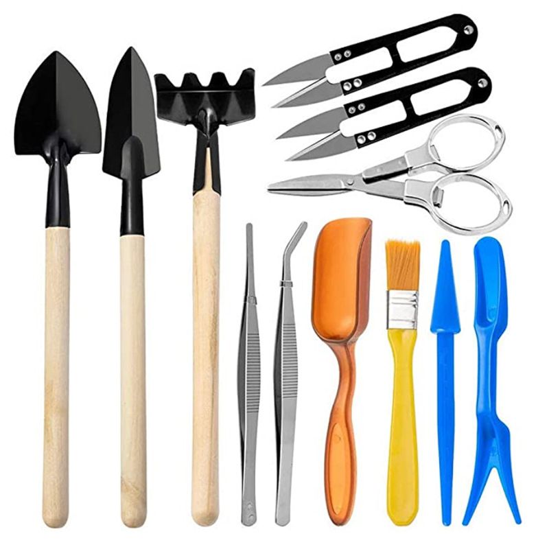 Mini Garden Tool Set, 12pcs Portable Gardening Hand Tools Set, Multiple Miniature Succulent Tools Set Easy to Carry for Seedlings