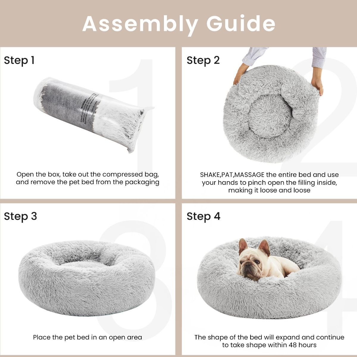 Pet Bed Anti-Anxiety Pet Bed Donut Pet Bed Small Dog Bed Medium Dog Bed Cat Bed - Gray / 20in — image 2