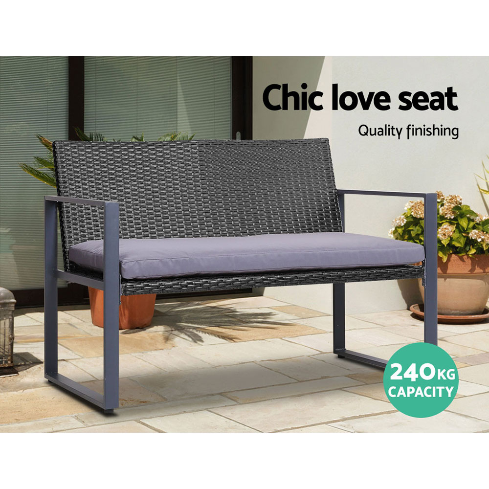 Gardeon 4 PCS Outdoor Sofa Set Rattan Furniture Glass Top Table Chairs Black โ image 3