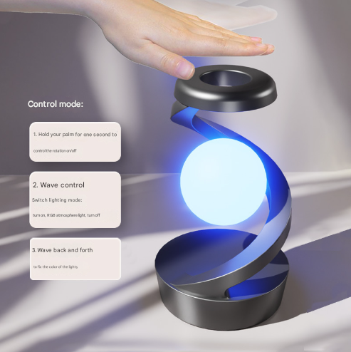Grey-Black Modern Levitating LED Desk Lamp with Wireless Phone Charger - Spiral Design Atmosphere Light โ image 2