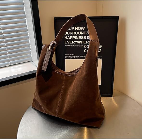 Leather Hobo Bags for Women Brown Purses Suede Purse Slouchy Tote Bag Suede Tote Bag Fall Winter Purses Handbag — image 2