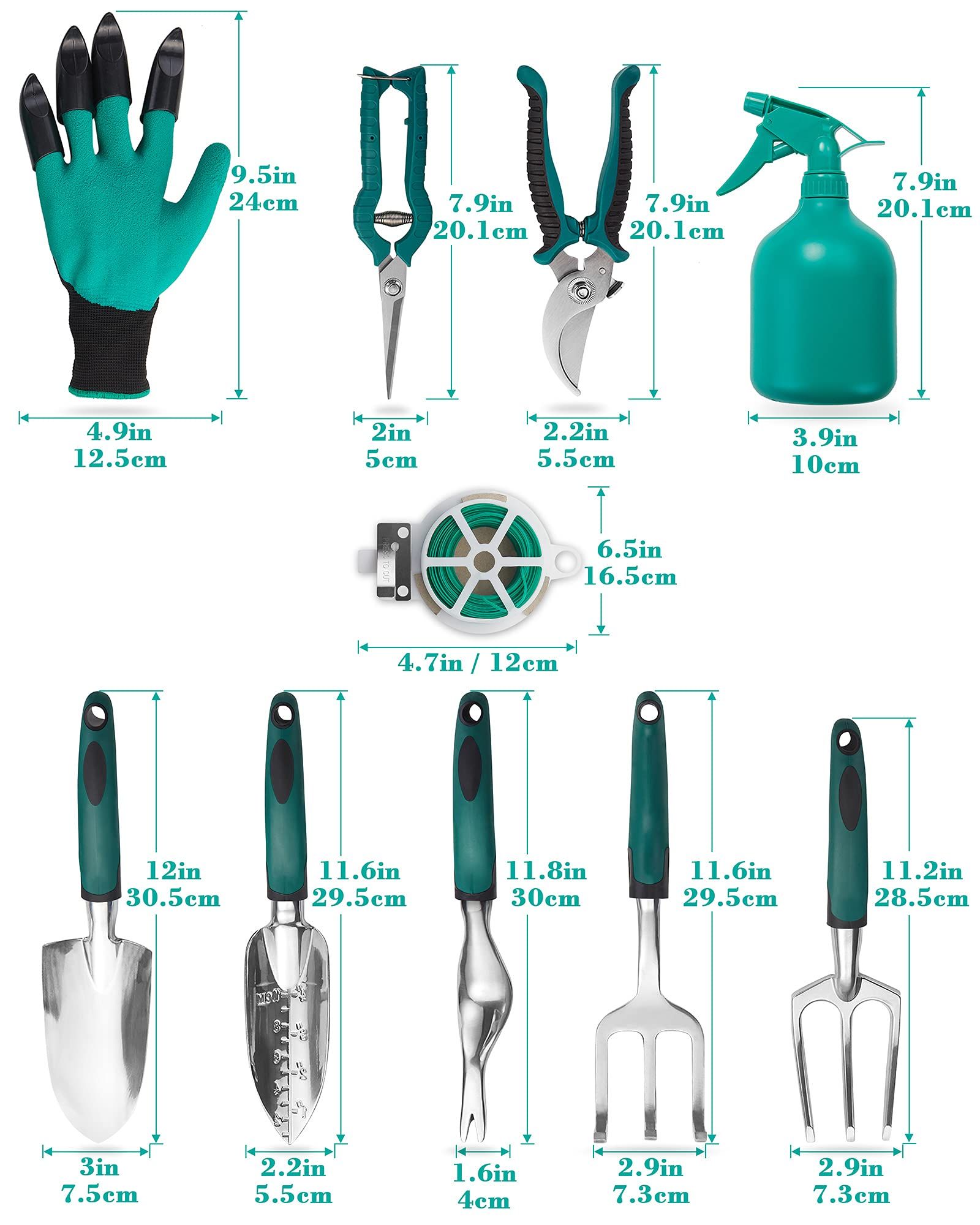 Garden Tool Set, 11 Piece Aluminum Alloy Hand Tool Starter Kit with Garden Bag, Outdoor, Heavy Duty Gardening Work Set — image 3