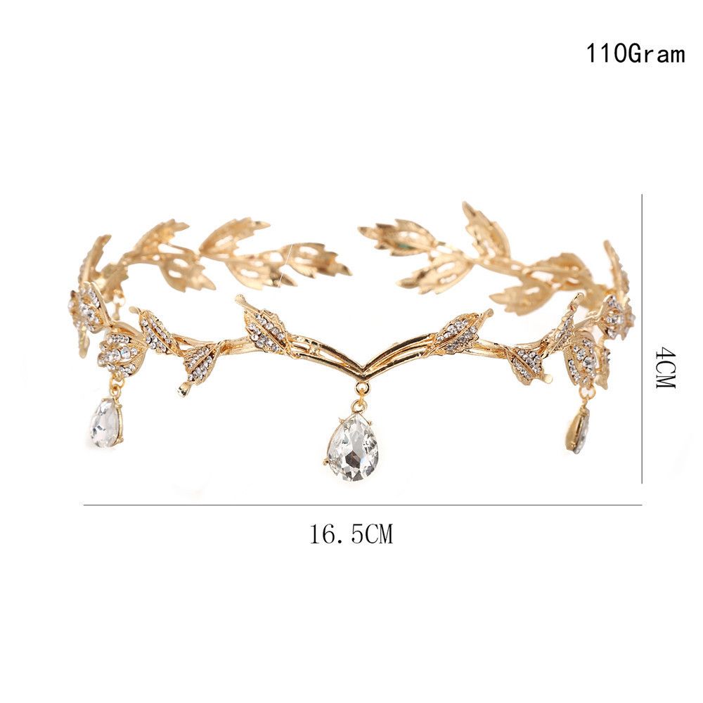 Crystal Leaf Wedding Diadem Headband Bridal Bridesmaid Forehead Band Rhinestone Bridal Tiara Crown (Gold) โ image 3